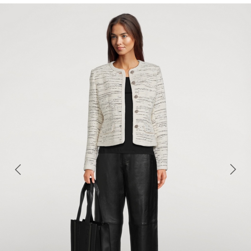 Womans Cream Tweed Button Front Jacket